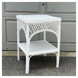 WHITE WICKER SIDE TABLE | h. 25 x 17 x 17 in.