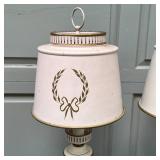 PAIR of TOLE LAMPS | Pink with gold decorations; h. 22 in. [one faded]