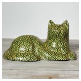 Including a paper mache weighted cat, an Italian faience cat, and a pair of floral decorated ceramic