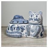 CAT COOKIE JAR | Conimbriga, ceramic with blue underglaze, made in Portugal; h. 7 x 11 in.