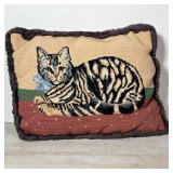 (4pc) NEEDLEPOINT PILLOWS | Various scenes, including a whale, a cat, and a townscape; largest 15 x 