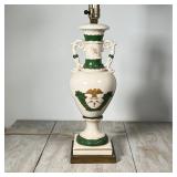 ANTIQUE PAINTED LAMP | Decorated with eagle and cornucopia; h. 28 [wired with non-US plug]