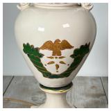 ANTIQUE PAINTED LAMP | Decorated with eagle and cornucopia; h. 28 [wired with non-US plug]