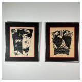 PAIR OF JAPANESE WOODBLOCKS | Overall 20 x 17 in. (framed) [one with missing glass]