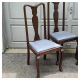(4pc) QUEEN ANNE STYLE SIDE CHAIRS | Queen Anne style mahogany dining chairs, with blue upholstered 