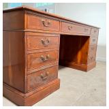 ENGLISH PARTNERS DESK | Inset leather top, each side with a bank of drawers and a cabinet section; t