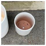 (2pc) WHITE CONTEMPORARY GLAZED PLANTERS | With conforming underplates; h. 16 x 16 in. & h. 11 x 11 