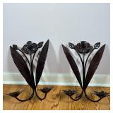 PAIR WALL SCONCES | Two arm flower-form candle stick holders; h. 16 x w. 12 in.