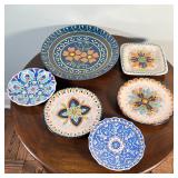 (6pc) DECORATIVE PLATES | Hand-painted faience pottery plates, including a Turkish Kutahya plate, an
