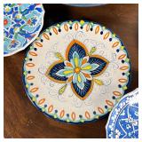 Hand-painted faience pottery plates, including a Turkish Kutahya plate, an Italian plate, and others