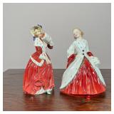 (2pc) ROYAL DOULTON CHRISTMAS FIGURES | Two figures of women in red gowns, each marked on the bottom