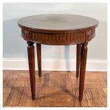 ANTIQUE STYLE SIDE TABLE | Round side table with a single hidden drawer over fluted tapering legs, b