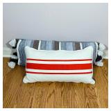 (2pc) MISC. THROW PILLOWS | White and red Newport pillow, and long blue and white pillow with tassel