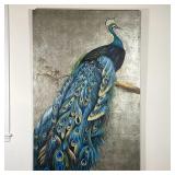 UTTERMOST PEACOCK OIL on CANVAS | "Proud Papa" large format hand painted canvas showing a peacock pe