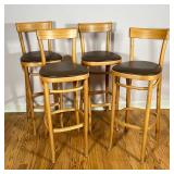 (4pc) THONET BAR STOOLS | Mid-century modern bentwood barstools made in the USA by Thonet Craftsmen,