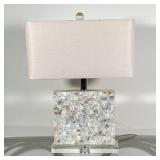 MOTHER of PEARL LAMP | Of rectangular shape on an acyrlic base with acrylic ball finial; overall h. 