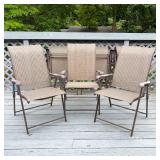 (6pc) PATIO CHAIRS |  A set of six outdoor folding arm chairs; h. 38-1/2 x w. 24 x d. 30 in. [can be