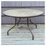 OUTDOOR PATIO TABLE | Round glass top outdoor dining table; h. 28 x dia. 48 in.