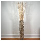 DECORATIVE METAL VASE | Contemporary accent decor, very tall openwork vase with curved natural wood 