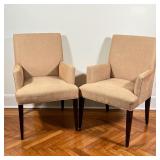 CRATE & BARREL SIDE CHAIRS | A pair of contemporary style armchairs by Crate & Barrel with beige fab
