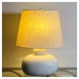 WIDE CERAMIC TABLE LAMP | White glazed clay table lamp; overall h. 21-1/2 x w. 16 in. [shade with st