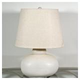 White glazed clay table lamp; overall h. 21-1/2 x w. 16 in. [shade with stains to one side, as pictu