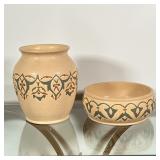 (2pc) QWARA POTTERY | Qwara Ceramics, made in Jordan, including a low bowl (dia. 7-1/4 in.) and a ma