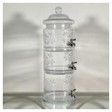 THREE-TIER DRINK FOUNTAIN | With three separate etched glass containers and spigots, perfect for the