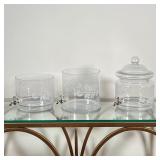 With three separate etched glass containers and spigots, perfect for the summertime; overall h. 21-1