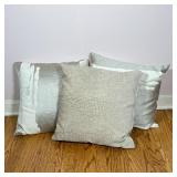 (3pc) BEIGE THROW PILLOWS | Including a pair with abstract two-fabric velvet design and a pillow wit