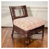 McGUIRE LEATHER LATTICE CHAIR | Side chair with lattice leather strapwork, with a velvet upholstered