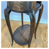 ANTIQUE SIDE TABLE | With 3/4 gallery top and tambour door with a kidney-shaped lower shelf; h. 27 x