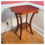 PARQUETRY SIDE TABLE | With inlaid contrasting wood, full gallery top over scrolled supports; h. 29 