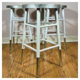 (3pc) SAFAVIEH BARSTOOLS | Metal round tops on white powder coated aluminum frames; h. 24 x dia. 13-