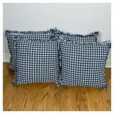 (4pc) THROW PILLOWS | Square accent pillows with blue and white check design and fringe on all sides
