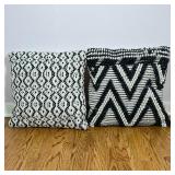 (2pc) THROW PILLOWS | Decorative accent pillows, one with an allover pattern, the other with a chevr