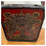 front and back panels depicting a fire-breathing dragon, the sides with flowers; overall h. 21-1/2 x