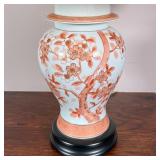  Chinese liddid jar mounted as a lamp, with pink flowering branches and gilt highlights; jar h. 11-3