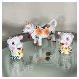 (3pc) HAND PAINTED CREAMERS | Figural open creamers including one cow form creamer marked Japan and 