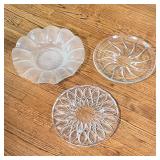(3pc) GLASS BOWLS & TRAYS | Including two glass round serving trays and a ribbed scalloped low form 