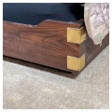 Sandbox bed frame with separate matching headboard with storage compartments; PLUS a matching side t