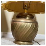 PAIR BRASS TABLE LAMPS | Swirled body, of lidded jar form - h. 28 x dia. 18 in.