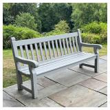GREY PAINTED BENCH | Grey painted outdoor garden bench (h. 37-1/2 x w. 61-1/2 x 25-1/2 in.), long, t