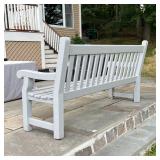 garden bench (h. 37-1/2 x w. 61-1/2 x 25-1/2 in.), long, three seater; structurally sound, could be 