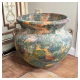 LARGE TERRACOTTA PLANTER | Large terracotta pot with old paint, having two decorative side handles, 