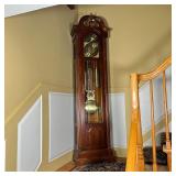 MAHOGANY GRANDFATHER CLOCK | Ridgeway grandfather clock with fancy brass dial and moon phase, with A