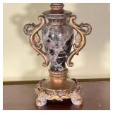 MARBLE TABLE LAMP | Black marble with gilt composition scrolled sides; h. 23-1/2 x dia. 12 in. [appe