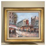 HENRY ROGERS PAINTING | Oil on canvas impressionist French scene of the Moulin Rougue, showing figur