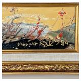 oil on board with heavy impasto, showing birds in flight over dunes, signed and dated 1980 lower rig