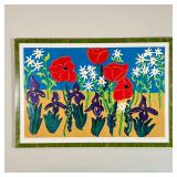 IRISES & POPPIES PAINTING | Oil on paper floral landscape with vivid colors, signed Matthew Brzostos